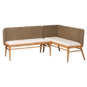 bali & pari Denver Modern Bohemian Natural Seagrass and Acacia Wood 2-Piece Dining Nook Banquette Set Baxton Studio restaurant furniture, hotel furniture, commercial furniture, wholesale bar furniture, wholesale dining bench, classic dining bench